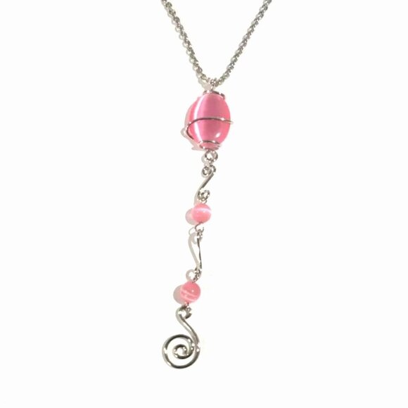 Silver tone Pink Stone Beaded Twisted Design Necklace - Women's Fashion Jewelry - Picture 1 of 9